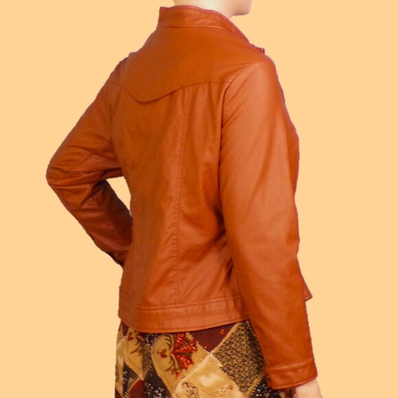 LUCY DIAMONDS size 3X russet-brown faux-leather zip-front jacket PU outer - Picture 6 of 16